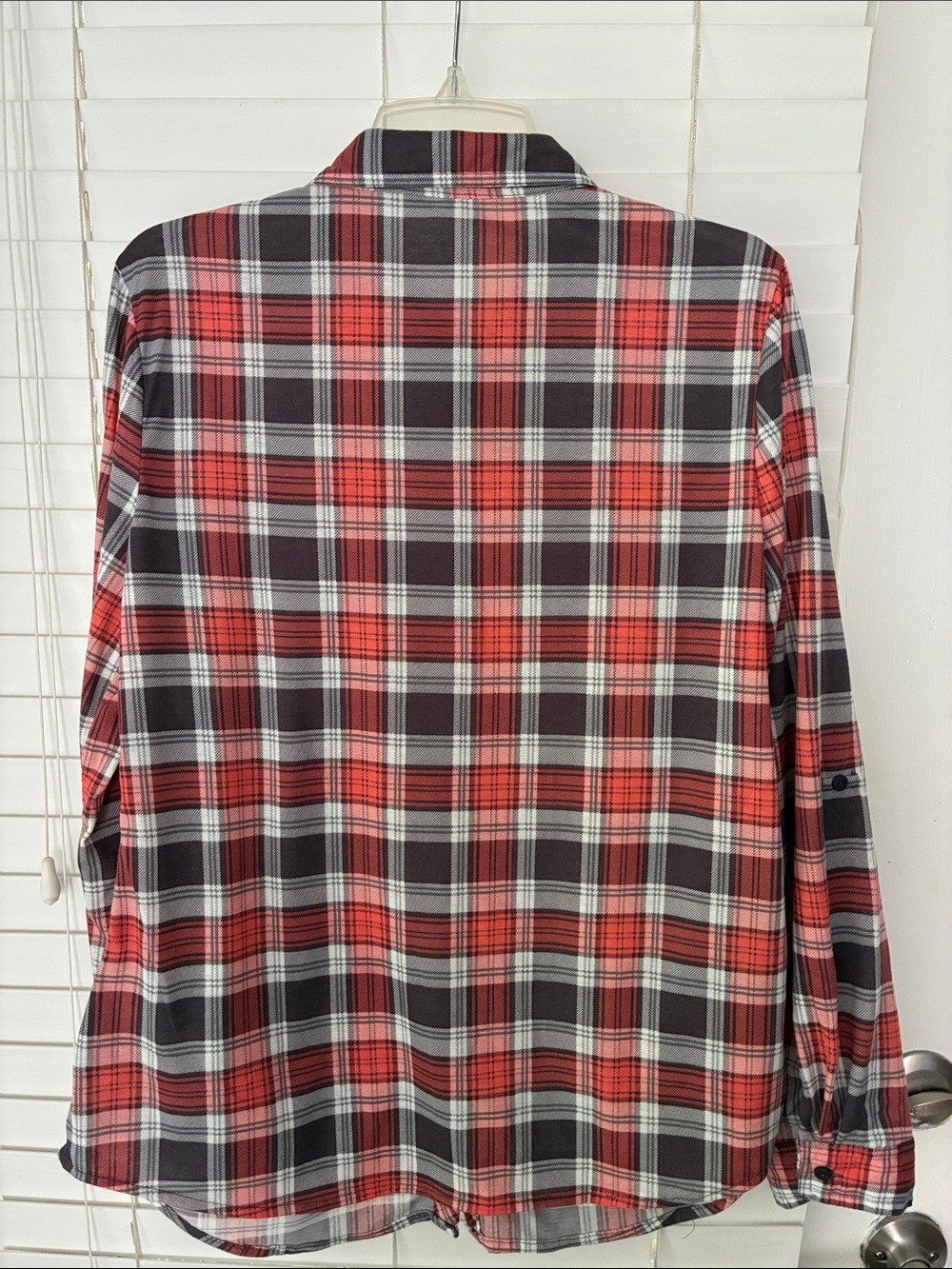 White Mark Shirt Top Plaid Long Sleeve Roll Tab SZ L Gray Orange - Picture 4 of 6